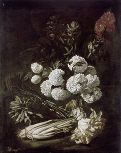 Stilleben med blommor och grönsaker, 1600-talet